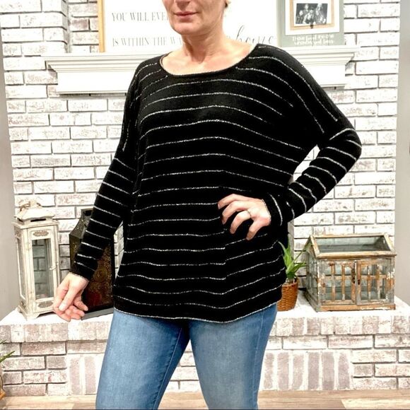 J.Jill angora‎ wool Sweater small pullover metallic black silver striped - Picture 6 of 6